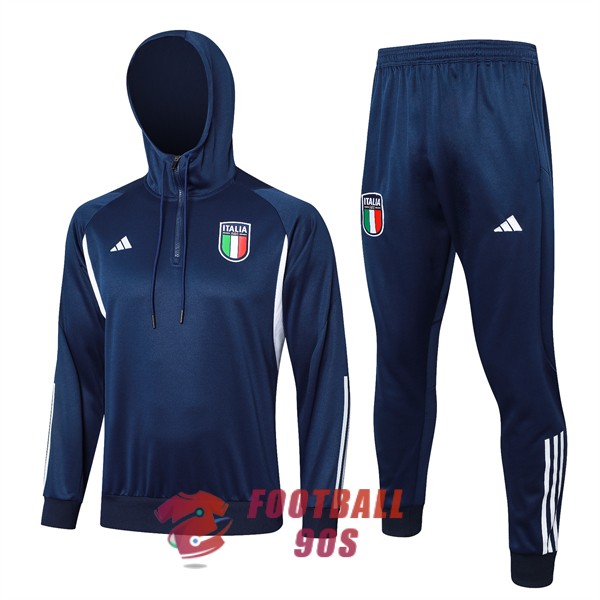 italie sweat s capuche 2023-2024 bleu fonce survetement